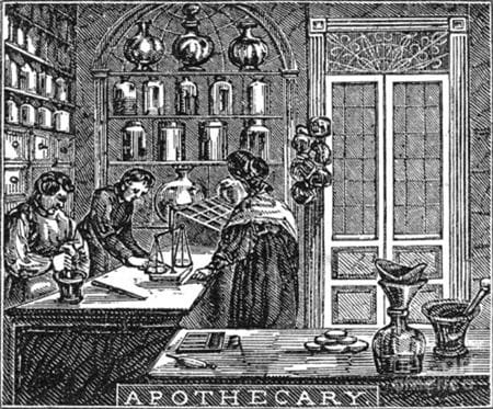 A drawing of an early apothecary.